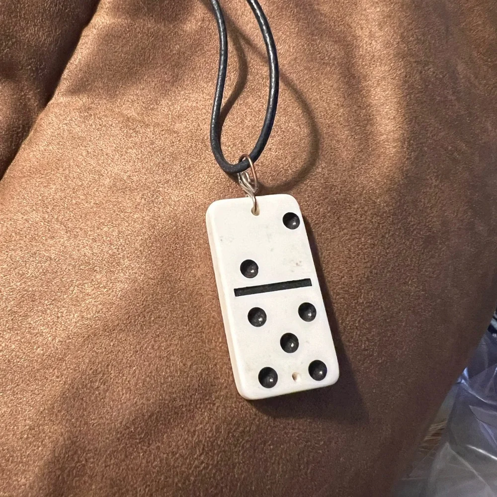 Leather Cord Necklace Pendant with Red Brown Cowboy Artwork